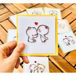 Thiệp quilling handmade mini- 7x7cm- chủ đề love couple