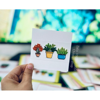 Thiệp quilling handmade- 7x7cm- chủ đề cây lá hoa tươi xinh