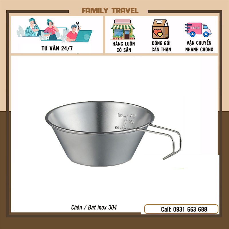 Chén / Bát inox 304 nấu ăn dùng cho các chuyến đi du lịch dã ngoại cắm trại hoặc đi phượt - Family Travel