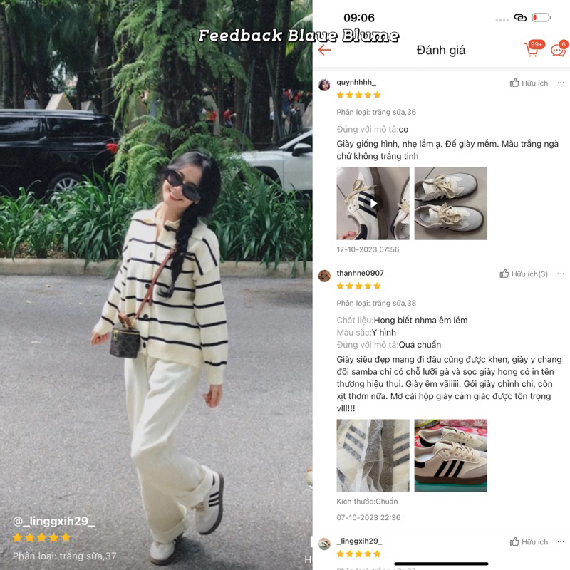 𝐁𝐥𝐚𝐮𝐞𝐁𝐥𝐮𝐦𝐞🦋  + Tặng Tất) Giày vintage sneaker - Giày thể thao ba sọc - Giày buộc dây Hàn Quốc