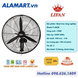 Quạt treo Công Nghiệp LIFAN T-30CN động cơ dây đồng 170w sải cánh 740mm