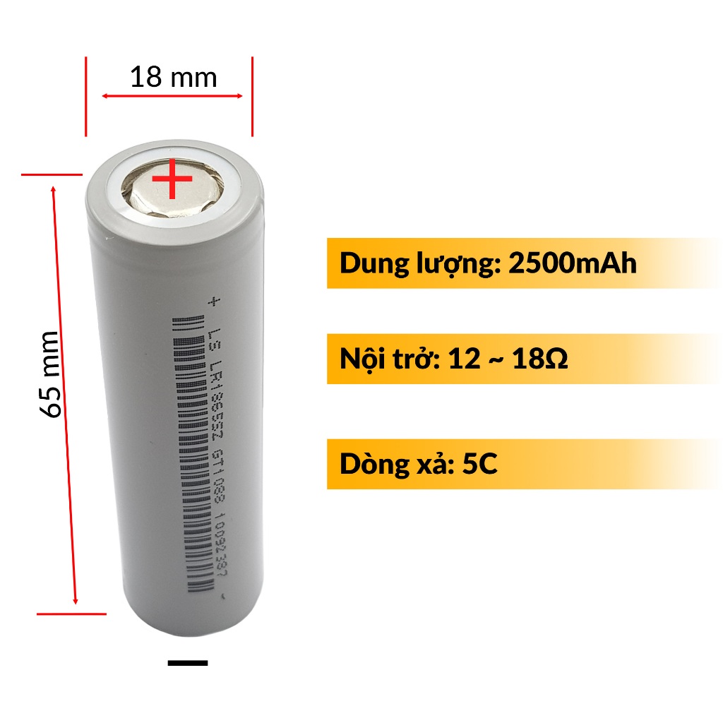 Cell Pin 18650 LiShen xám 2500mAh 5C dùng cho máy pin, đóng pin máy khoan