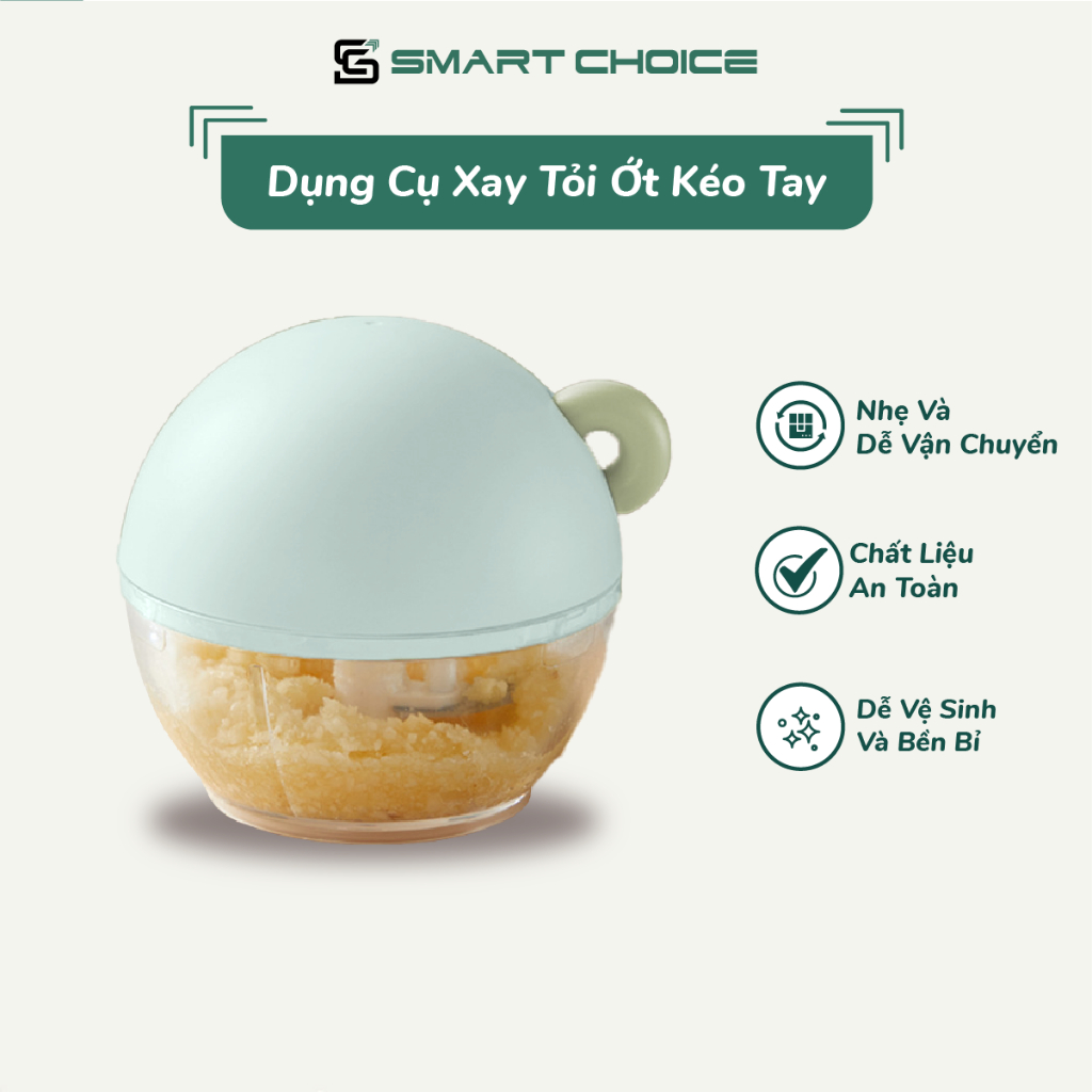 Dụng Cụ Xay Tỏi Ớt SMARTCHOICE Kéo Tay Xanh lá Chất Liệu ABS + PS Cao Cấp SCG-PK128
