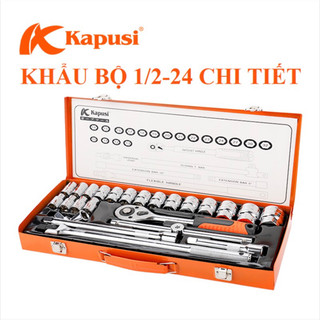 Bộ tuýp khẩu hãng Kapusi Japan 24 chi tiết hệ 1/2 inch chuyên để sửa xe máy, ô tô, máy móc, Bảo hành 12 tháng