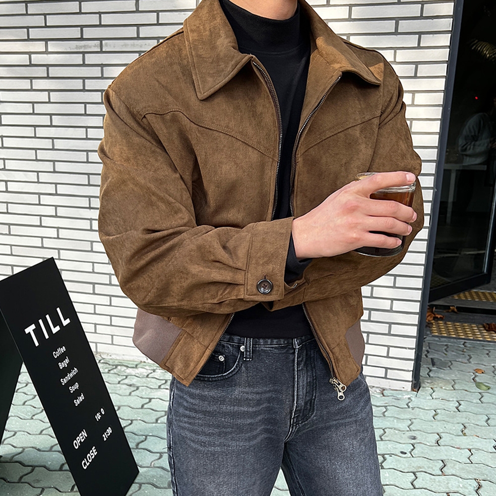 Áo Khoác Da Lộn Cổ Bẻ Phong Cách Retro Dành Cho Nam