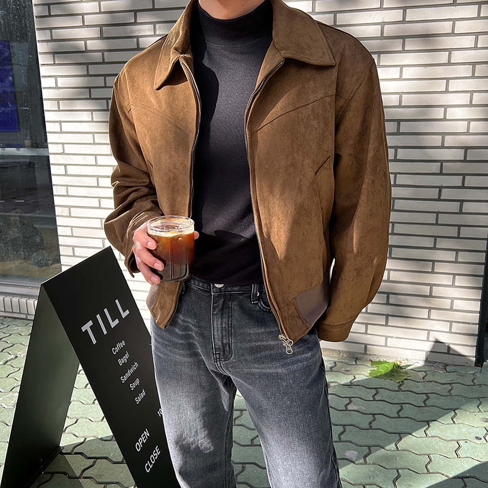 Áo Khoác Da Lộn Cổ Bẻ Phong Cách Retro Dành Cho Nam