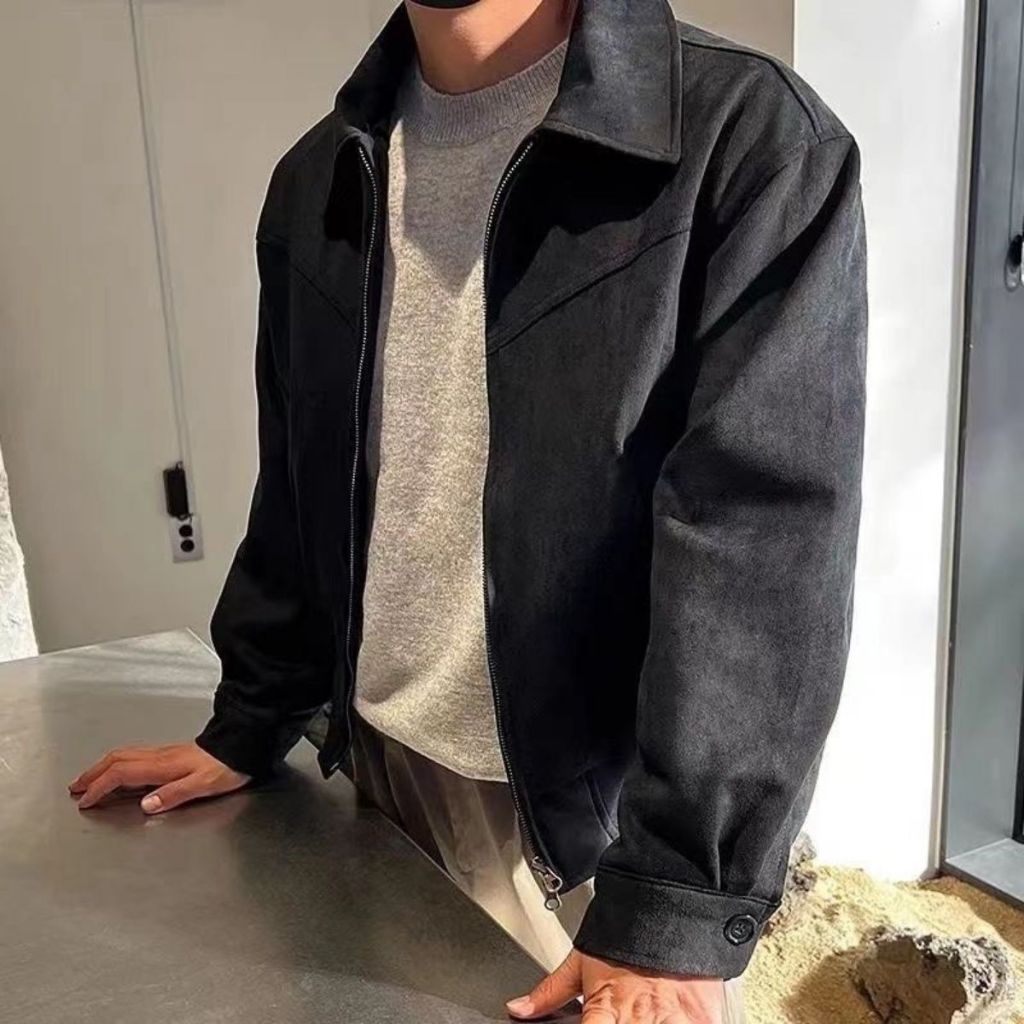 Áo Khoác Da Lộn Cổ Bẻ Phong Cách Retro Dành Cho Nam
