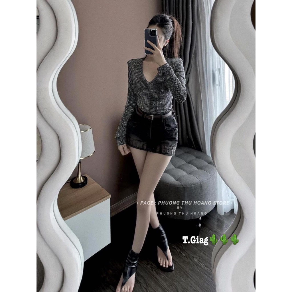 Chân váy mini denim jeans đính đá QCL1 LuciK Shop CV0015