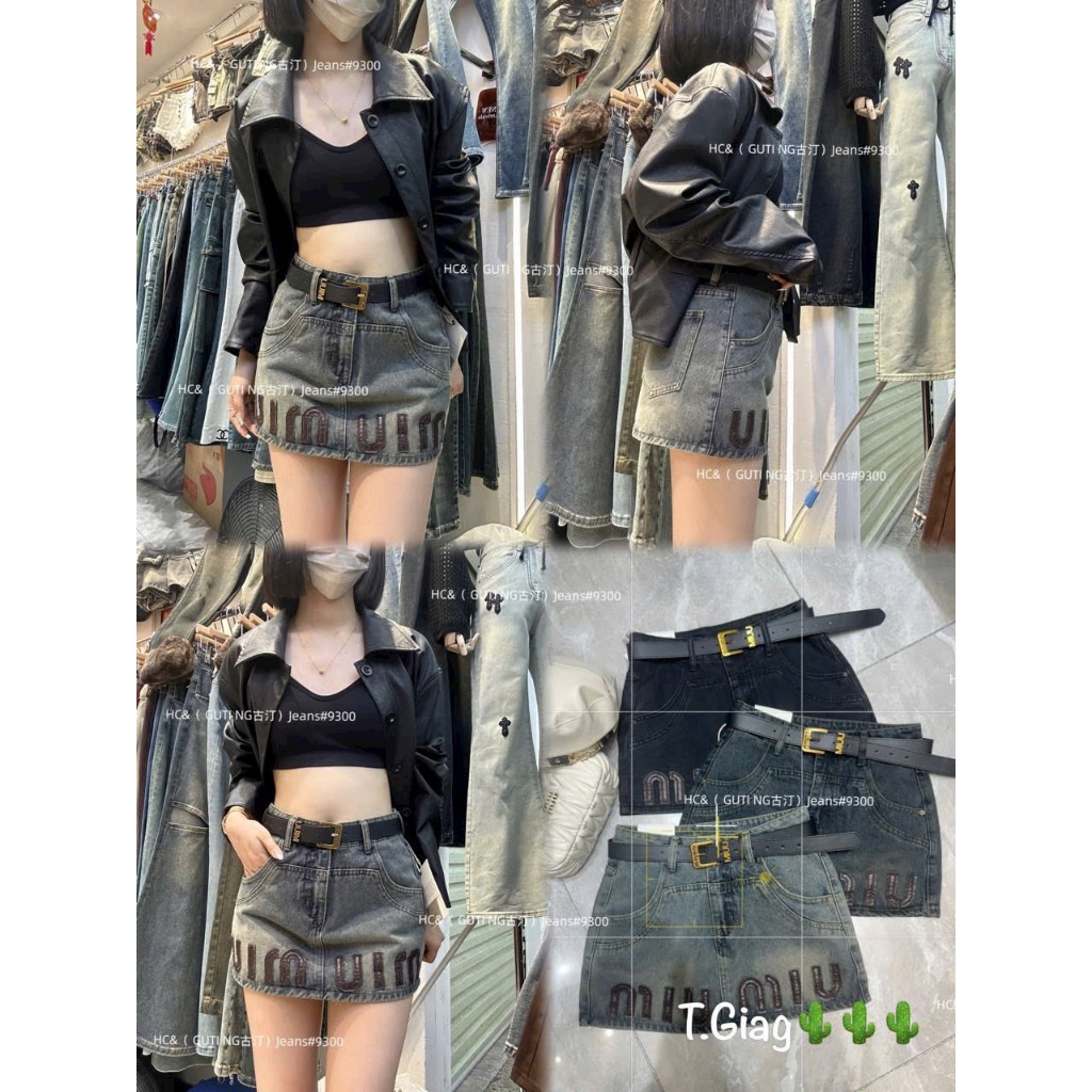 Chân váy mini denim jeans đính đá QCL1 LuciK Shop CV0015