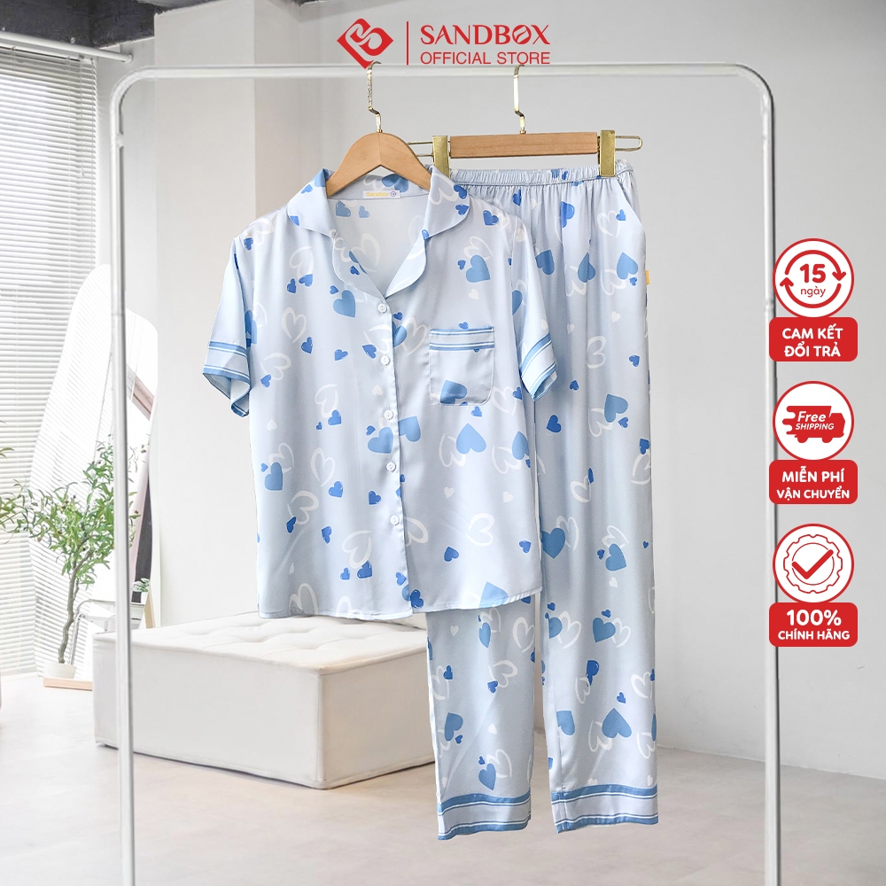 Bộ mặc nhà nữ SANDBOX Pijama lụa Satin cao cấp, thiết kế đơn giản, trẻ trung, thanh lịch BPC23005 -2