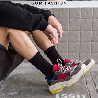 Tất đen trơn đen trơn cổ ngắn cổ trung cổ cao nam nữ phong cách unisex GOMTAT, chất liệu mềm mại thoáng mát - LISU