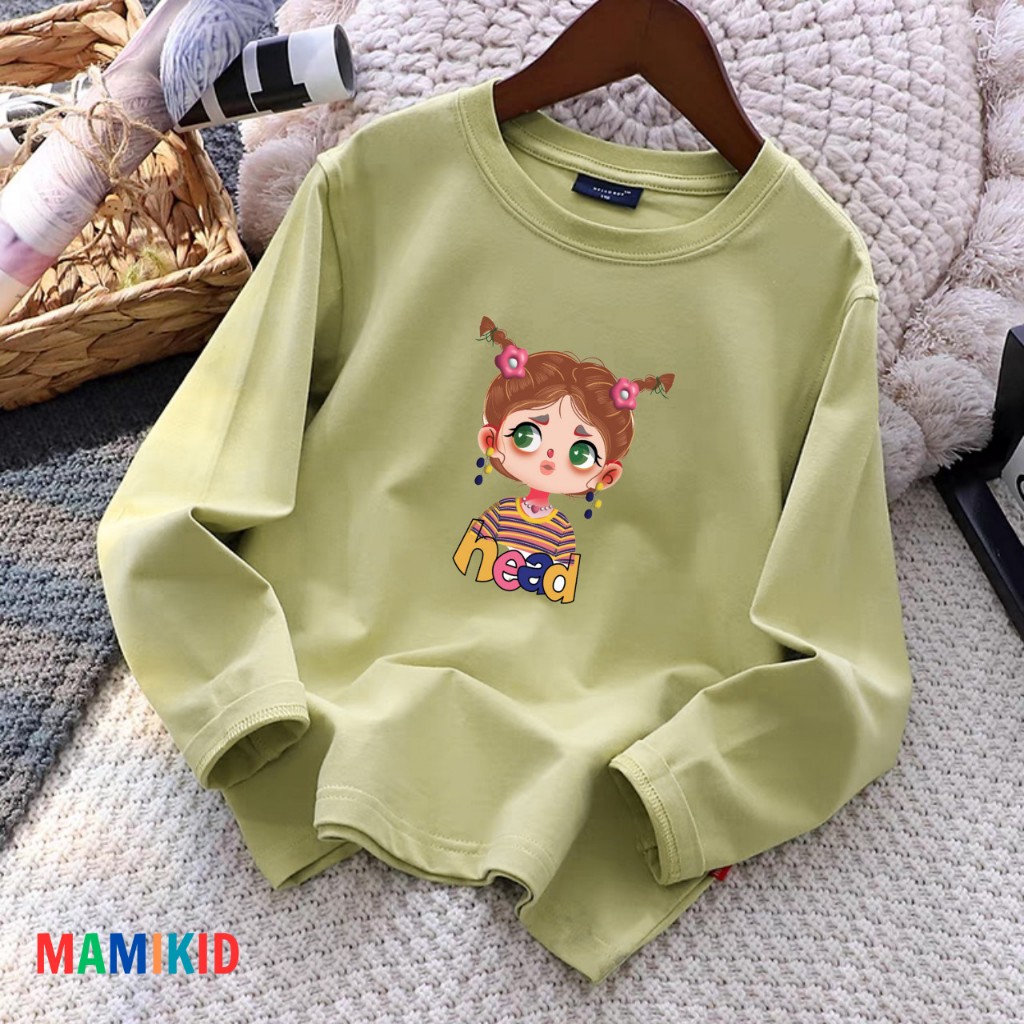 Áo Cho Bé Thu Đông Tay Dài, Áo Phông Dài Tay Cho Bé hình CÔ GÁI dễ thương, chất cotton 4 chiều