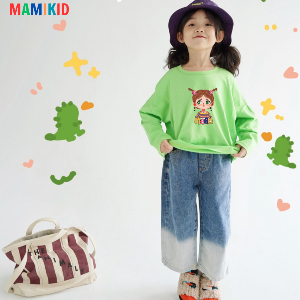 Áo Cho Bé Thu Đông Tay Dài, Áo Phông Dài Tay Cho Bé hình CÔ GÁI dễ thương, chất cotton 4 chiều