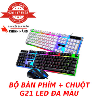 Bàn phím giả cơ kèm chuột game led đa màu r8-1822 g21 trắng đen cho game thủ