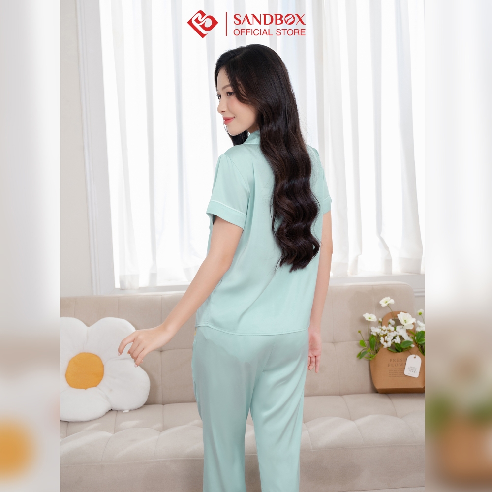 Đồ ngủ Pijama SANDBOX chất liêu lụa satin Nhật trơn thiết kế tay cộc quần dài ( BPC22003)