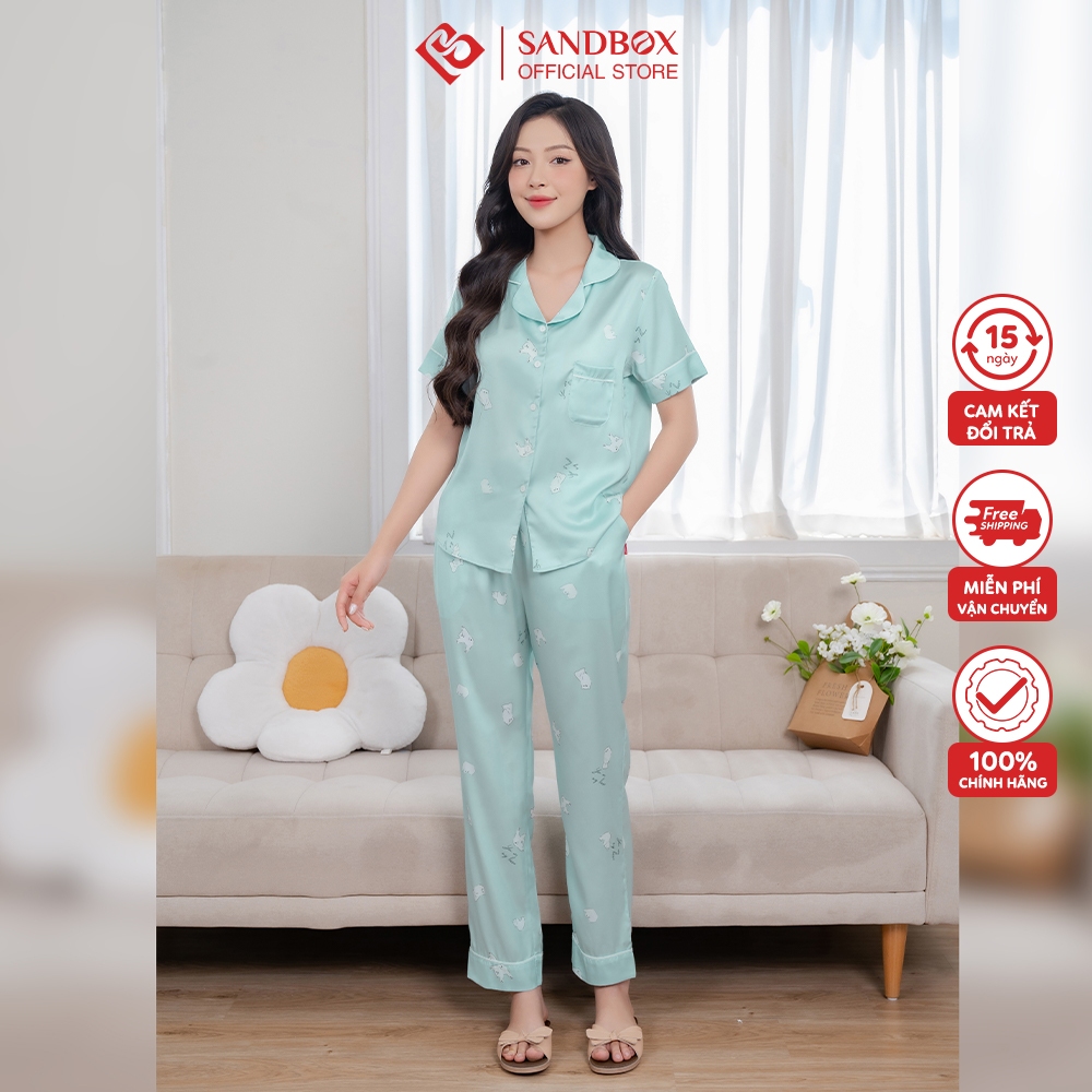 Đồ bộ SANDBOX bộ pyjama, đồ mặc nhà chất lụa Satin thiết kế đơn giản, trẻ trung, hiện đại BPC23002-2