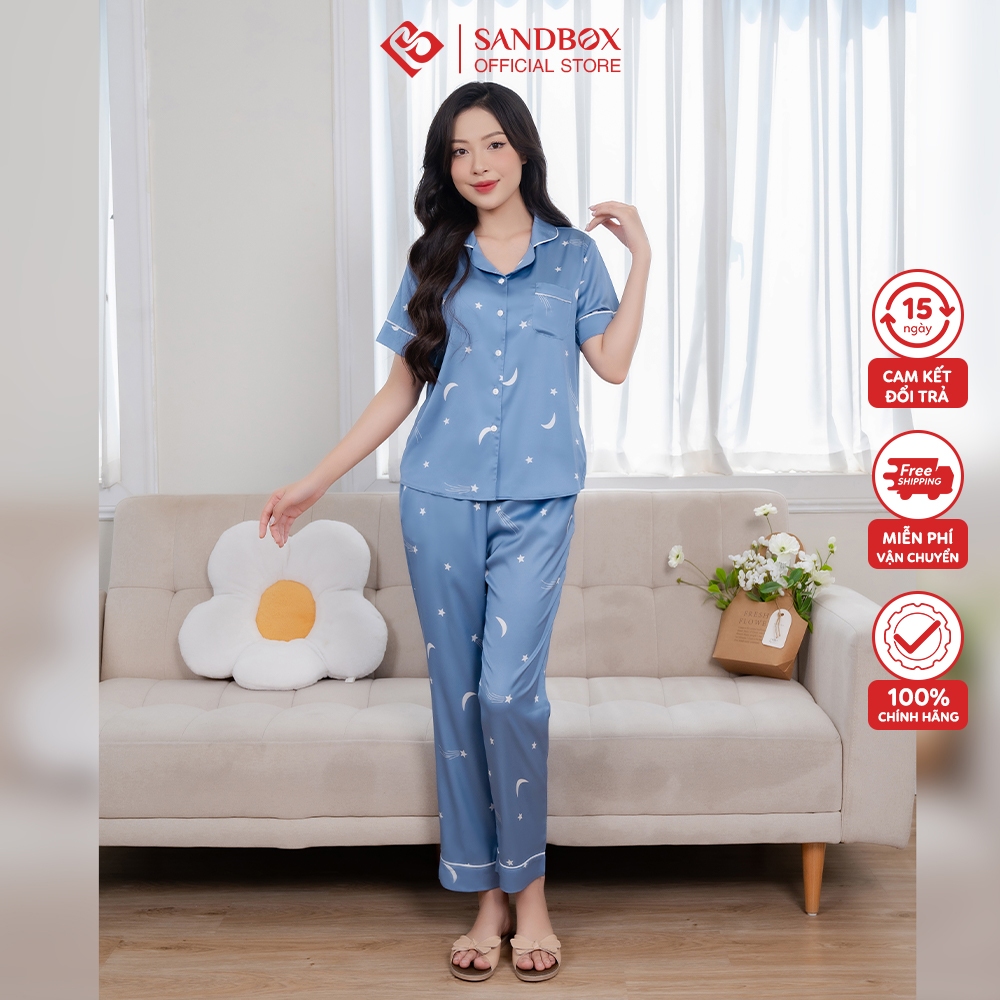 Đồ bộ SANDBOX bộ pyjama, đồ mặc nhà chất lụa Satin thiết kế đơn giản, trẻ trung, hiện đại BPC23002-2