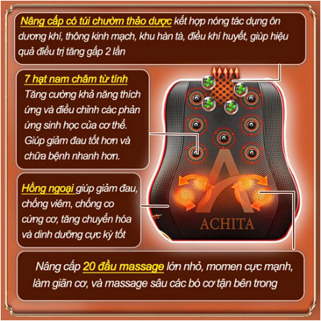 Gối massage cổ vai gáy, máy massage hồng ngoại 20 bi cao cấp