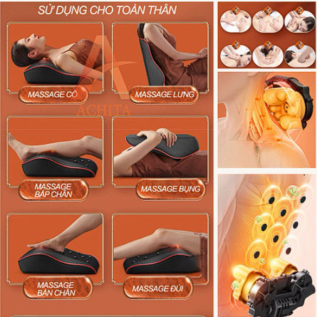 Gối massage cổ vai gáy, máy massage hồng ngoại 20 bi cao cấp