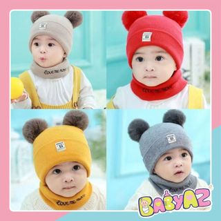 Mũ len kèm khăn quàng cổ cho bé nón len giữ ấm bé trai bé gái 6-36m