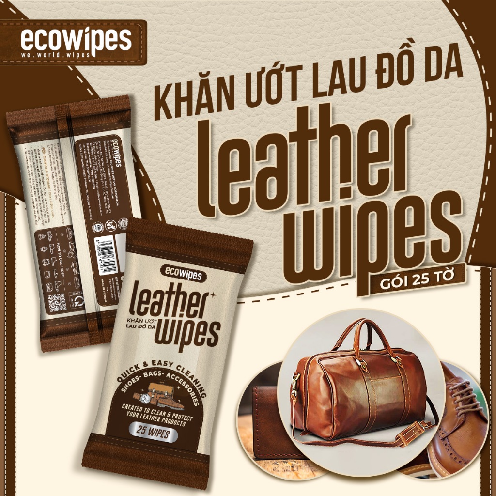 Khăn vệ sinh đồ da, dưỡng bóng da cấp tốc Leather Wipes gói 25 tờ lau siêu sạch