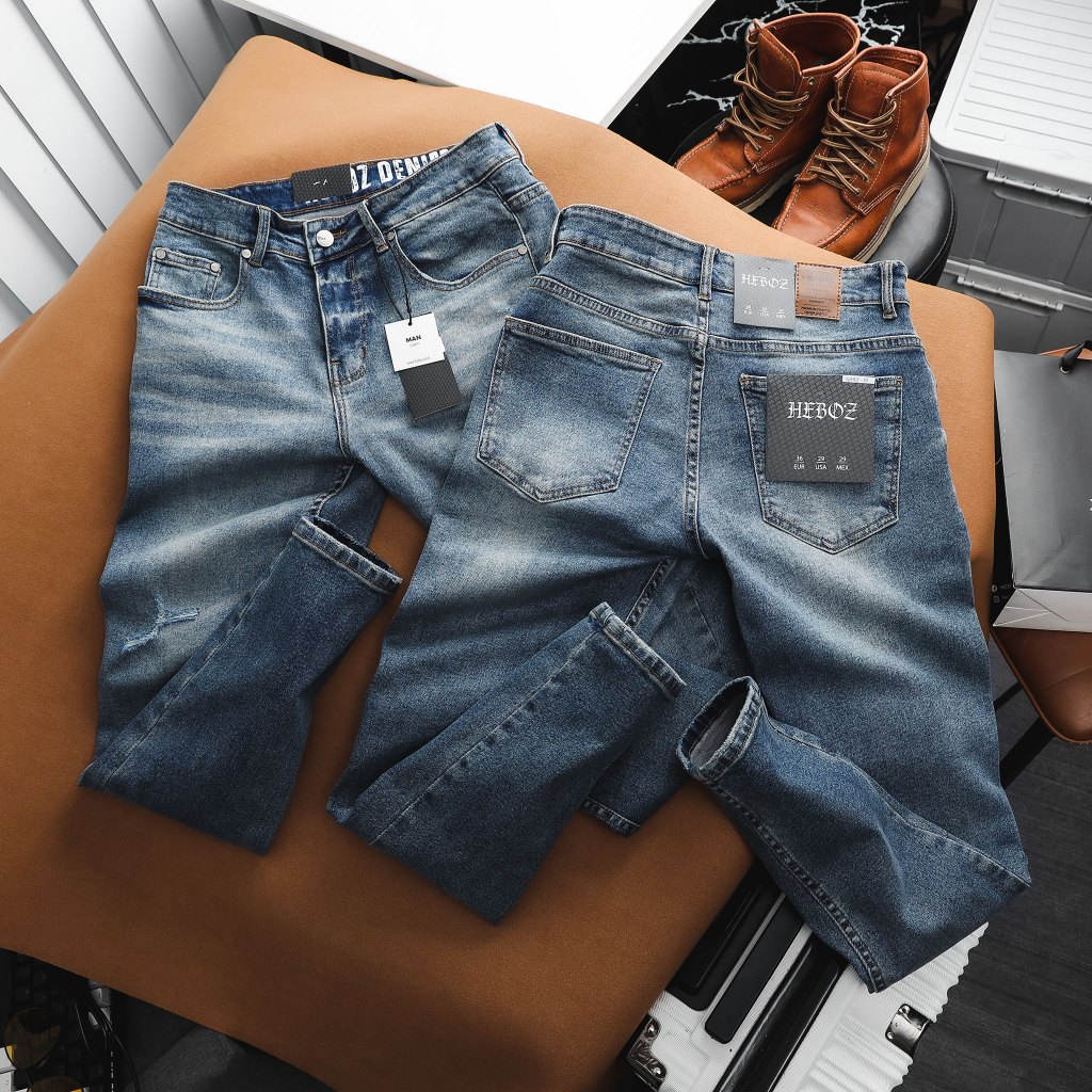 Quần jeans nam chất vải denim wash xanh rách Z60 Heboz 1M cao cấp - 00001823
