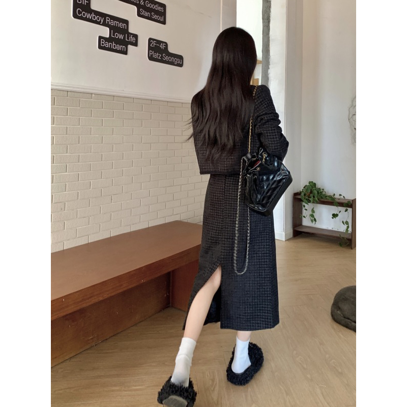 Set Dạ Đen Dáng Dài Thời Trang Cho Nữ