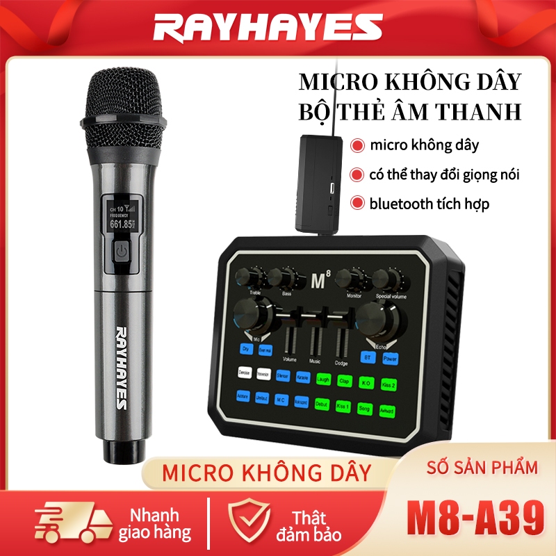 Card âm thanh Bluetooth & micro không dây RAYHAYES dành cho ca hát trực tiếp chuyên nghiệp