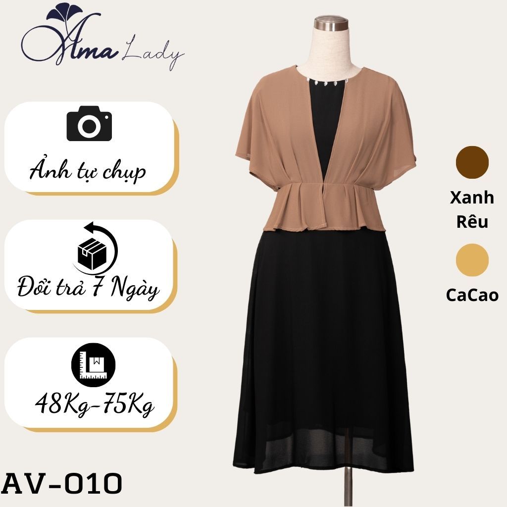 Váy trung niên cho mẹ u40 u50 u60 từ 48-75kg, Đầm trung niên bigsize sang trọng AMALADY AV-10