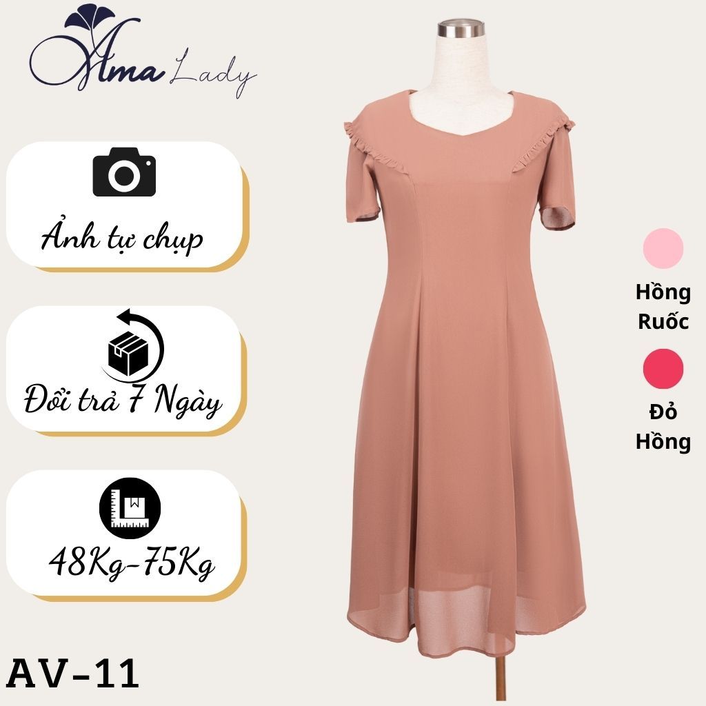 Váy trung niên cho mẹ u40 u50 u60 từ 48-75kg, Đầm trung niên bigsize sang trọng AMALADY AV-11