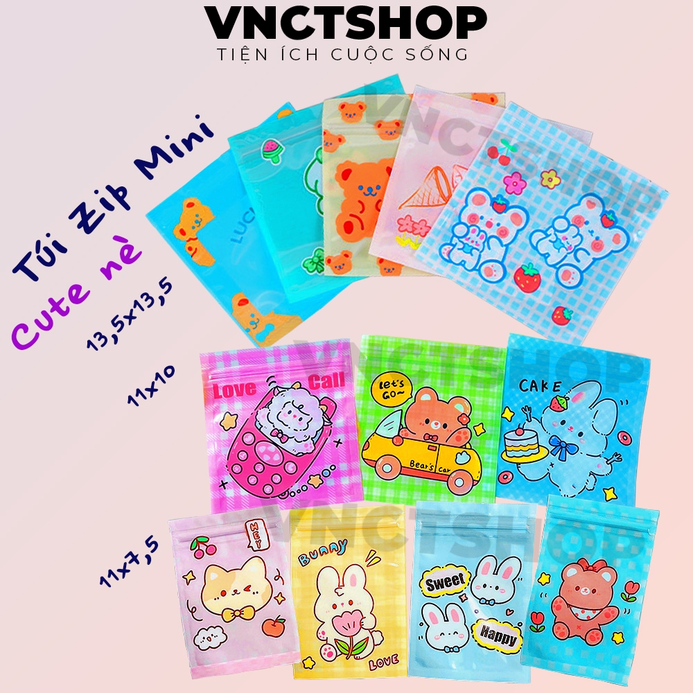 Túi zip mini cute vnctshop, túi zipper nhỏ đựng kẹo đồ phụ kiện trang sức nhựa hoạt hình dễ thương