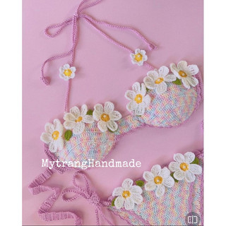 Set Bikini Hoa Sợi Len Handmade siêu xinh (Oder theo size Khách)