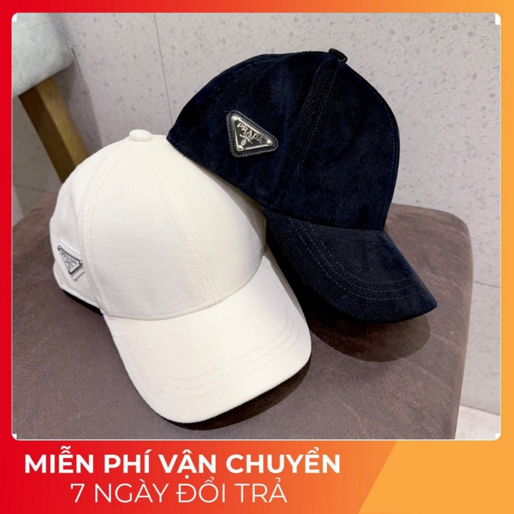 Mũ lưỡi trai / Nón kết Prada cao cấp, logo sành điệu, phom mũ căng chuẩn hàng xuất, 2 màu Đen - Trắng y hình