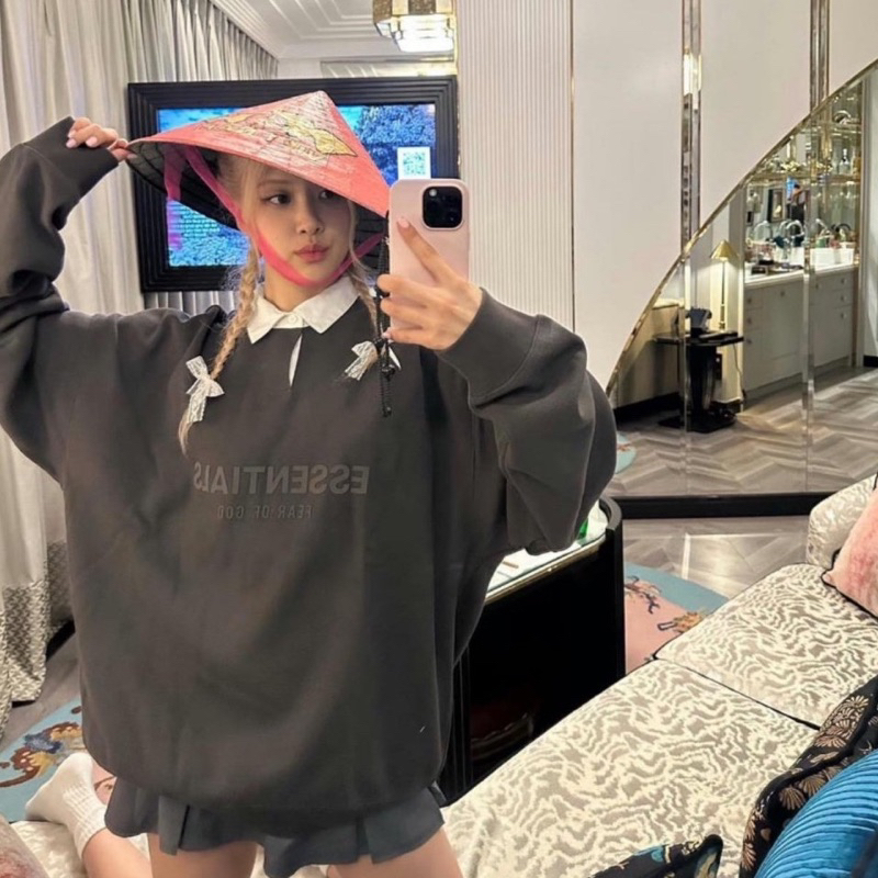 Áo nỉ sweate Essentials FOG Waffle Henley Ss23 Black