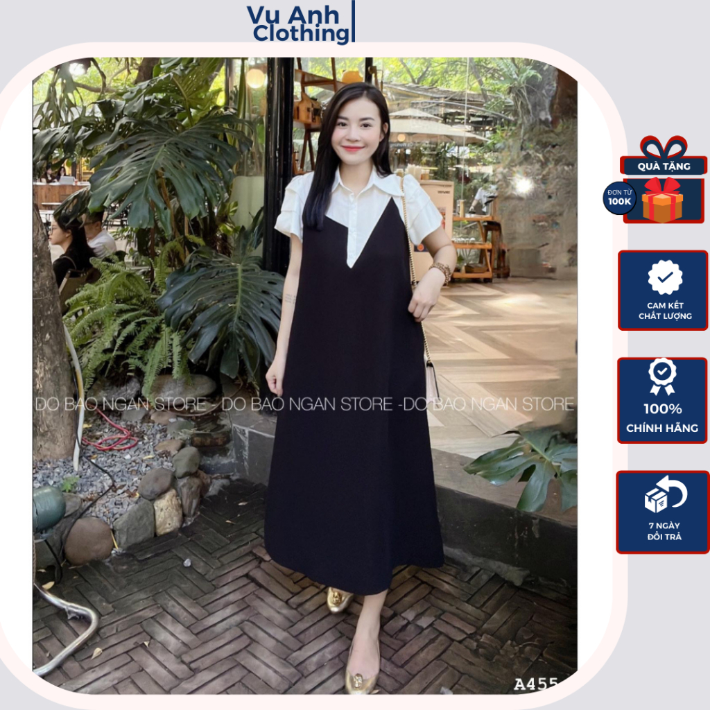 Đầm bầu công sở , váy bầu thiết kế cổ sở mi phối 2 màu đen trắng thanh lịch nhã nhặn phù hợp đi công việc dự tiệc