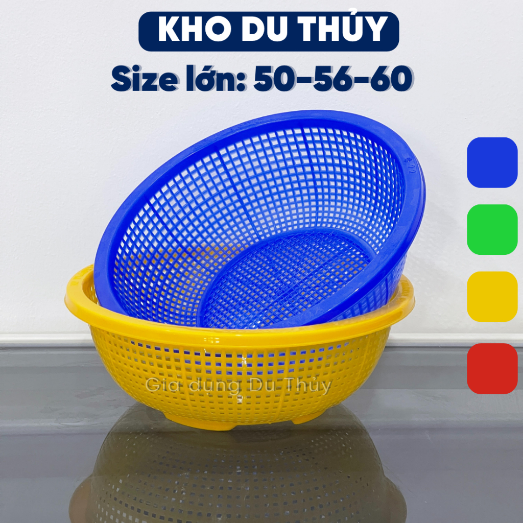 Rổ nhựa tròn lớn rổ gạo đường kính 48 cm, 53 cm, 58 cm màu đỏ, xanh dương, xanh lá, vàng kích thước to nhất của Du Thủy