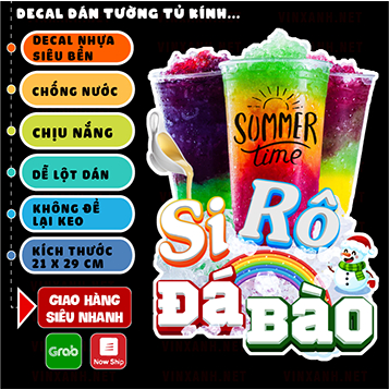 Decal SIRO ĐÁ BÀO trang trí quán nước, dán tường, tủ kiếng, chống nước, đã cắt bế sẵn khổ 21X29CM