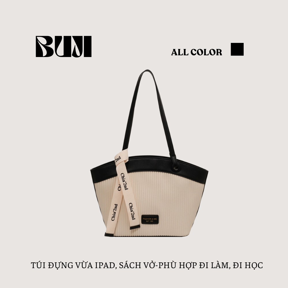 Túi xách nữ cỡ lớn vải mix da sọc_ BUJI SHOP