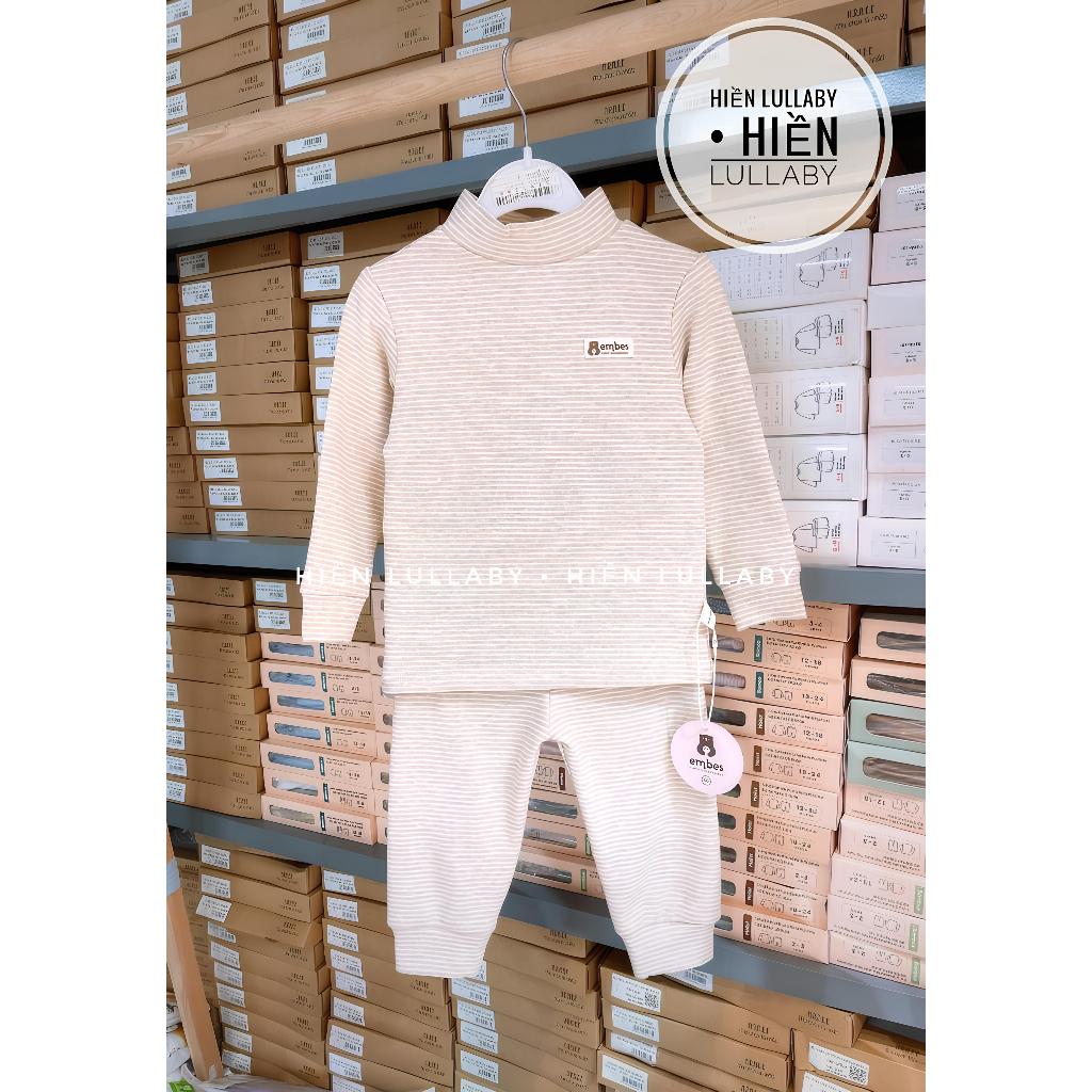 Bộ dài tay cao cổ Embes chất cotton nỉ lót bông cho bé trai, bé gái