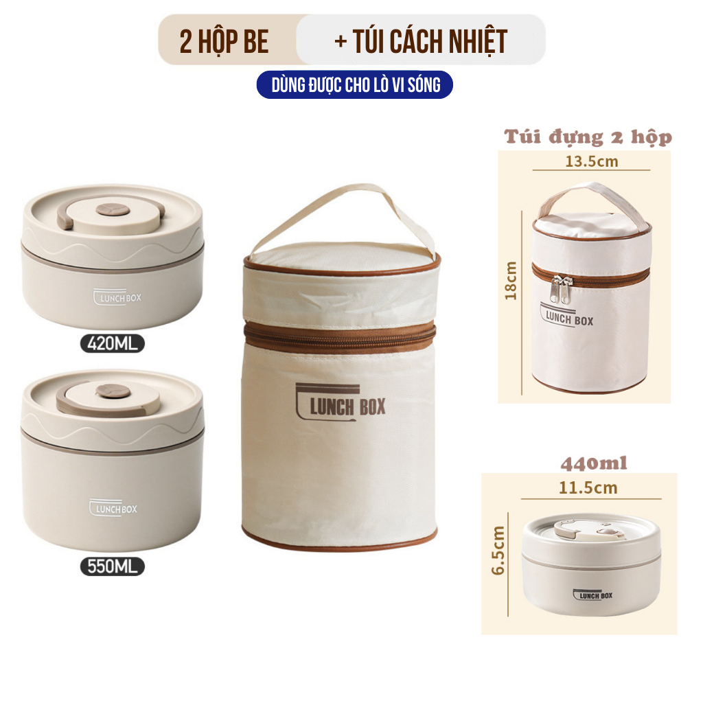 Hộp đựng cơm giữ nhiệt Lucky kèm túi, Hộp cơm văn phòng cách nhiệt 3 tầng bằng thép không gỉ 304