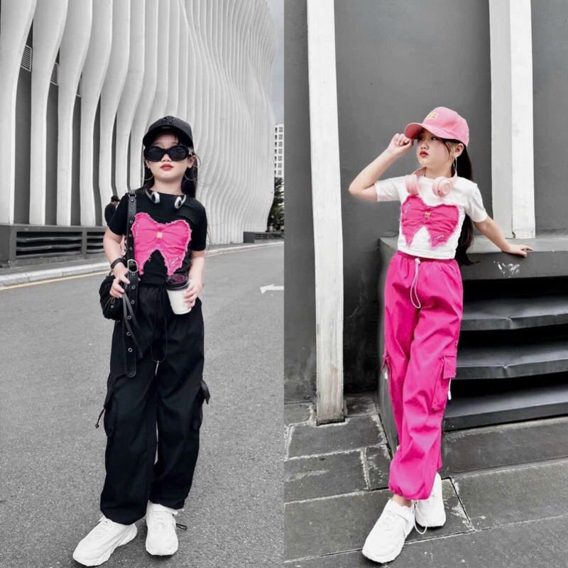 Bộ dài hip hop bé gái 20 -50kg, set quần jogger áo ngắn tay siêu đẹp cho bé gái