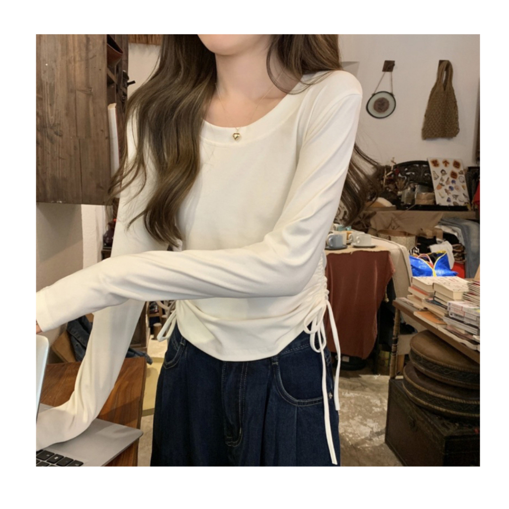 Áo thun basic nhún eo 2 bên có dây rút, dễ phối đồ