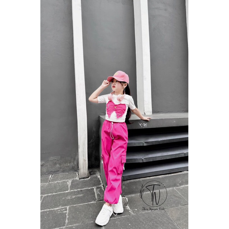 Bộ dài hip hop bé gái 20 -50kg, set quần jogger áo ngắn tay siêu đẹp cho bé gái
