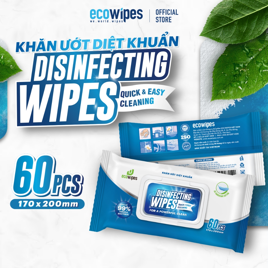Combo 03 khăn ướt diệt khuẩn Disinfecting Wipes hương chanh gói 60 tờ diệt 99,9% vi khuẩn