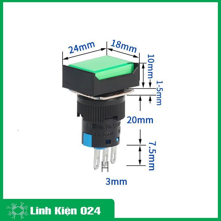 Nút Nhấn Đề Chữ Nhật 24VDC LA16J-11D Nhấn Nhả Có Đèn