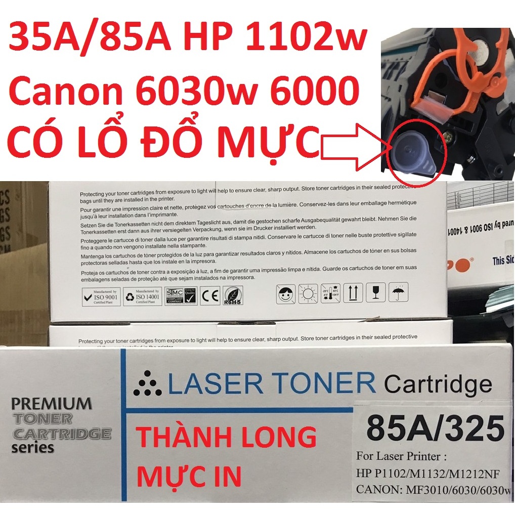 Hộp mực 35A 85A HP P1102w M1136 M1213nf M1132 M1137/M1139/M1212/M1217 Canon F166400 6000 6030 6030w MF3010 Có Lỗ Đổ Mực