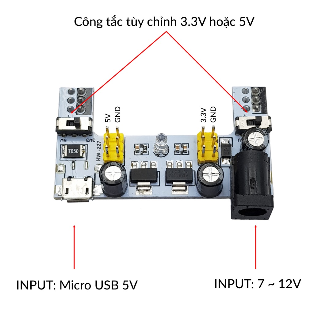 Mạch nguồn cho Testboard Breadboard MB-102 830 ngõ ra 3.3V / 5V