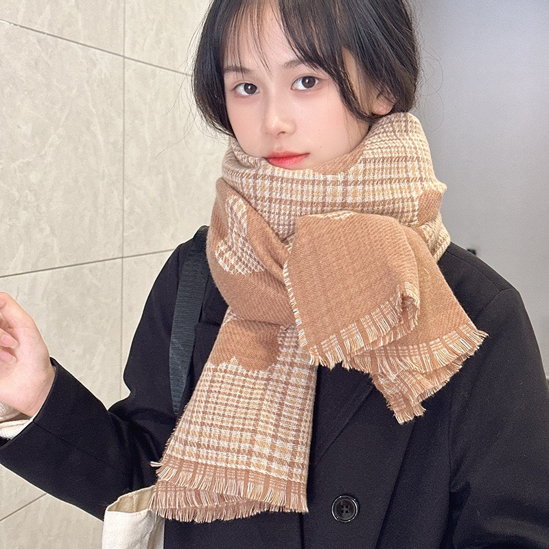 Khăn Len Ép Choàng Hoạ Tiết Kẻ Tim 2 Mặt Mềm Mịn Cao Cấp Siêu Hot