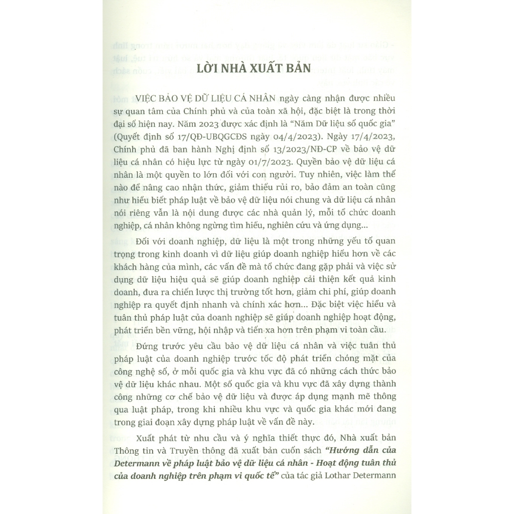 Sách - Hướng Dẫn Của Determann Về Pháp Luật Bảo Vệ Dữ Liệu Cá Nhân - Hoạt Động Tuân Thủ Của Doanh Nghiệp Trên Phạm Vi Qu