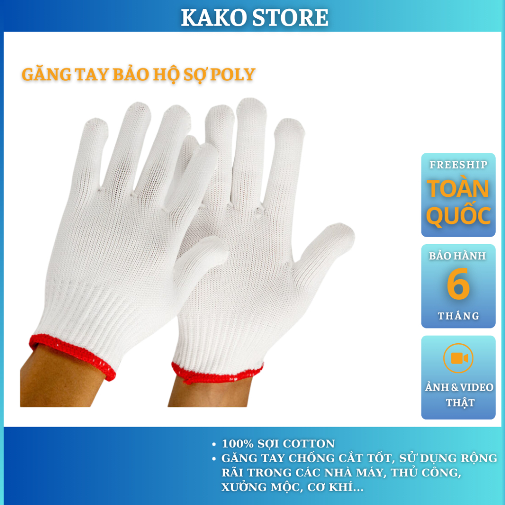 Găng tay bảo hộ sợi cotton chất lượng tốt free size đủ số lượng, dụng cụ sửa chữa Kako store